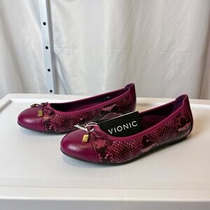 NWT Vionic Minna Ballet Flats Women’s 7 Snakeskin Magenta Bow Orthopedic Office